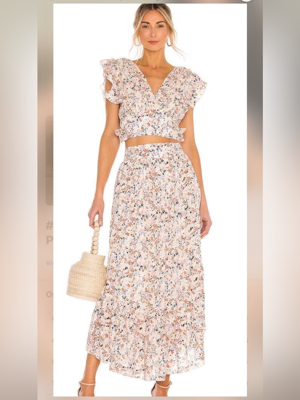 Free People Pretty Daze cream pink orange floral 2 Piece Set S